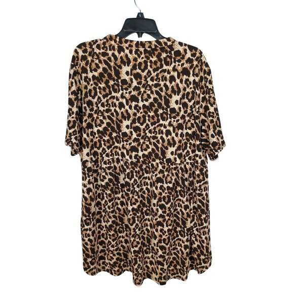 Boutique Plus Size 22W Leopard Print Buttoned Short Sleeve Tunic Top Blouse - Picture 2 of 8